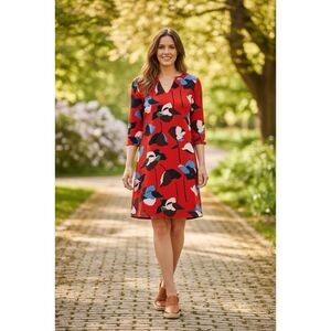 BODEN Red Floral 3/4 Sleeve Tunic Shift Dress 6